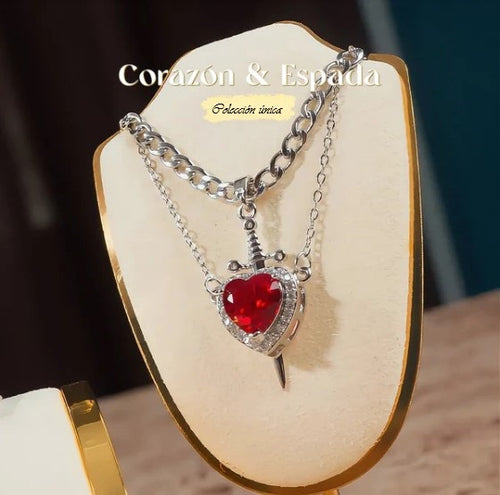 💖 La Conexión Perfecta: Collar Corazón (¡Y el de Espada para Él de Regalo HOY!) 🗡️