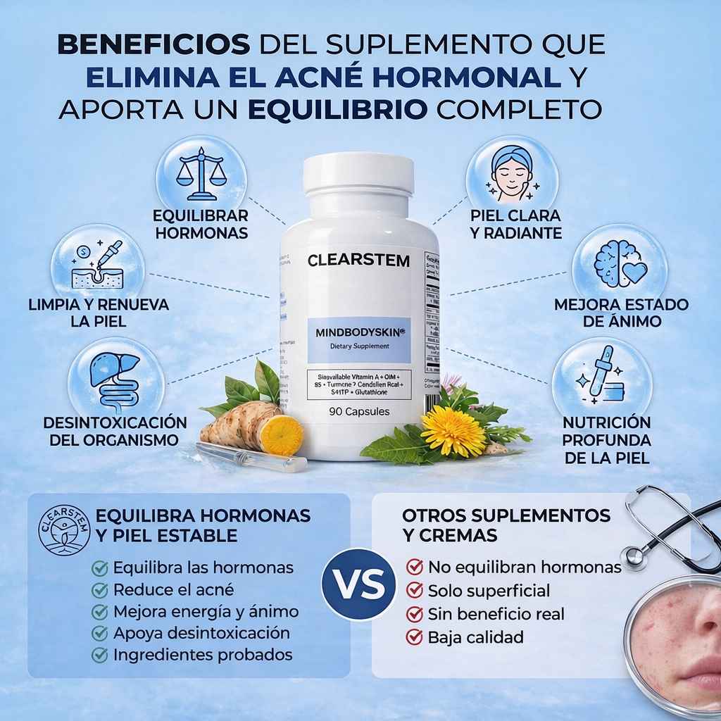 MINDBODYSKIN® Suplemento hormonal para eliminar el acné de raíz